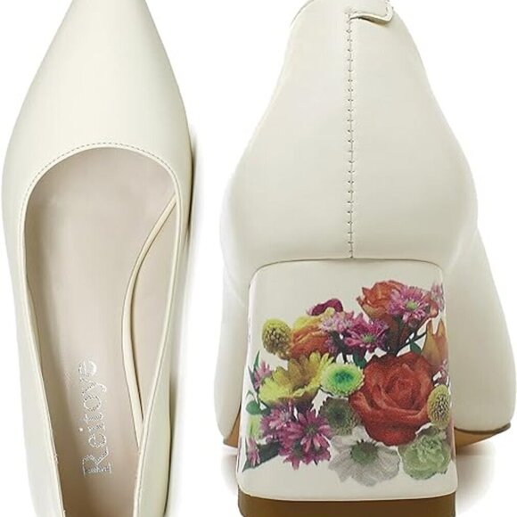 Reitoye Women's Chunky Heel Pumps Closed Toe Dress Pump Heels White - Picture 3 of 6